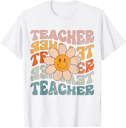 Retro Teacher Daisy Colorful - Elementary School Teacher T-Shirt