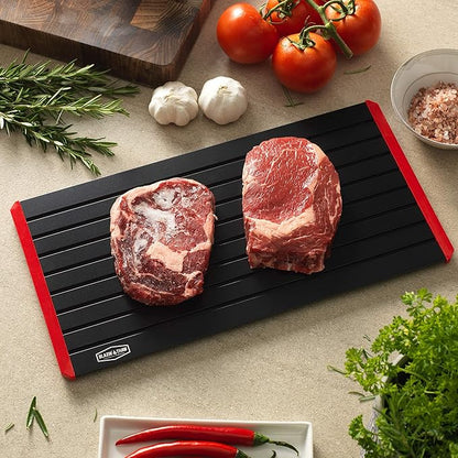 BLAZIN' THAW Defrosting Tray for Frozen Meat  16" Family-Size  Aluminium Plate for Thawing Frozen Food  Natural Thawing Process  No Microwaves, No ColdWarm Water Required