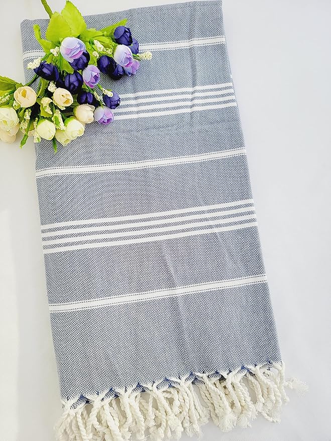 Beach Bath Towel Prewashed, Original Turkish Cotton Soft Peshtemal Towels,40x70 Inch Extra Large