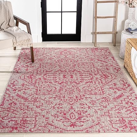 Eyely BMS105F-3 Santa Monica Estrella Bohemian Medallion Textured Weave IndoorOutdoor Area Rug Vintage, Bedroom, Backyard, Patio, Easy-Cleaning, Non-Shedding, 3 X 5, Light GrayFuchsia