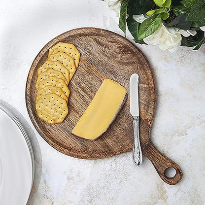 Godinger Round Wood Chopping Cutting Board with Handle Kitchen for Fruits, Vegetables,Meat