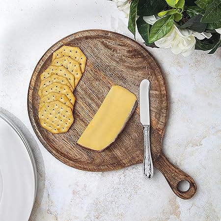 Godinger Round Wood Chopping Cutting Board with Handle Kitchen for Fruits, Vegetables,Meat