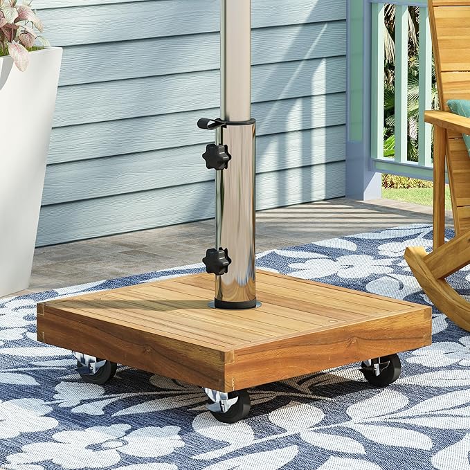 Durable Square Umbrella Stand - Fashionable Teak Appearance, Essential for Every Outdoor Living Space