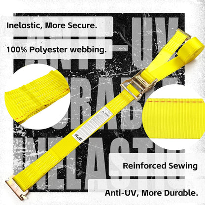 KJE 2 Pack E-Track Ratchet Straps, 2" x15' Heavy Duty Cargo Tie-Downs, 4500LBS Breaking Strength, Standard E Track Fitting Tie Down Ratcheting Strap for Cargo Vans, Trucks, Trailers