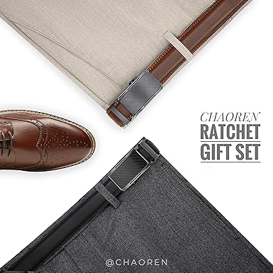 CHAOREN Mens Dress Belt Leather 2 Pack - Mens Ratchet Belt for Dress Shirt and Pants Every Occasion (32mm)