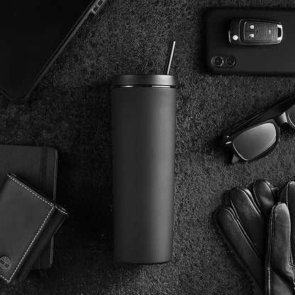 Maars Skinny Acrylic Tumbler with Lid and Straw  18oz Premium Insulated Double Wall Plastic Reusable Cups - Clear, 2 Pack