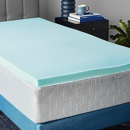 Basics Twin Mattress Topper, Cooling Gel-Infused, CertiPUR-US Certified, 2 Inches, Blue