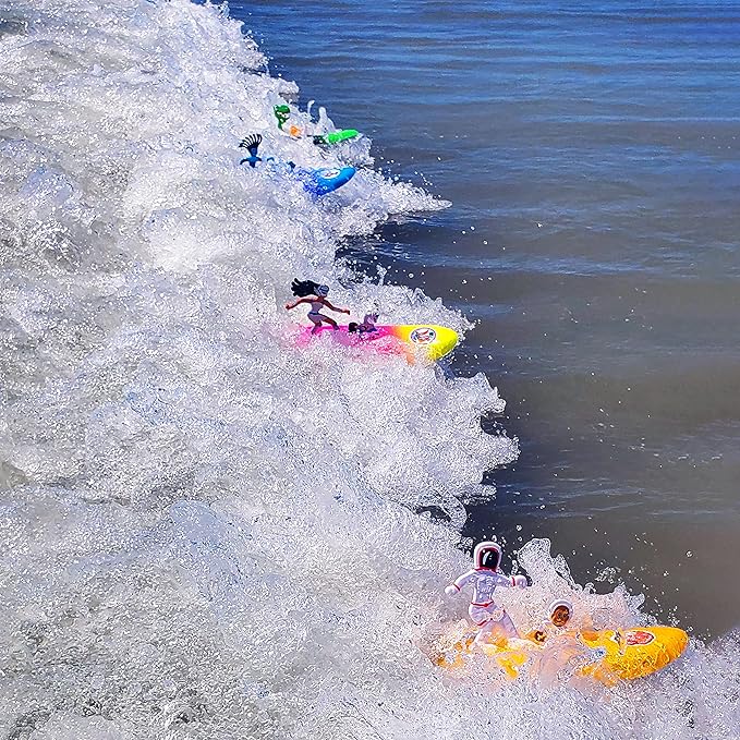 Surfer Dudes Legends  Surfer Pets Wave Powered Mini-Surfer, Pet and Surfboard Beach Toy - Voss Victoria and Bulken