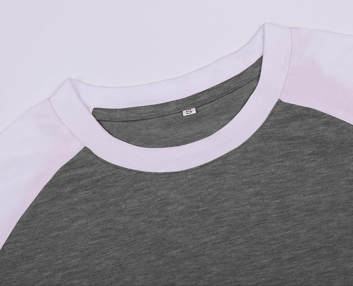 Womens Baseball Tee 3/4 Sleeve Fashion Crewneck Tops Color Block Blouse Casual Raglan Shirt.