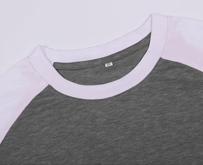 Womens Baseball Tee 3/4 Sleeve Fashion Crewneck Tops Color Block Blouse Casual Raglan Shirt.