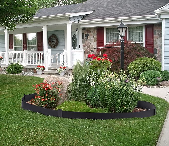 TMEE Landscape Edging Border 46 inch Strips, 6 inch Depth Hammer in Metal Edging for Landscaping with Clips 3 Pack