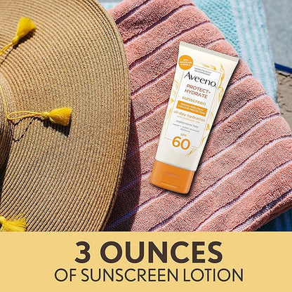 Aveeno Protect  Hydrate Moisturizing Body Sunscreen Lotion with Broad Spectrum SPF 60  Prebiotic Oat, Weightless  Refreshing Feel, Paraben-Free, Oil-Free, Oxybenzone-Free, 3.0 fl. oz