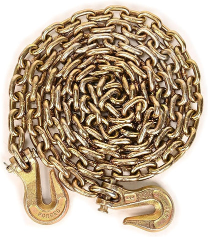 AAIN G80 Heavy Duty Transport Chain 516 Inch x 10 Foot, Load Binder Tow Lock Chains with G70 Clevis Grab Hooks, 4,900 lbs Safe Working Load for Loading Tie Down Fixed Cargo Flatbed Truck Trailer