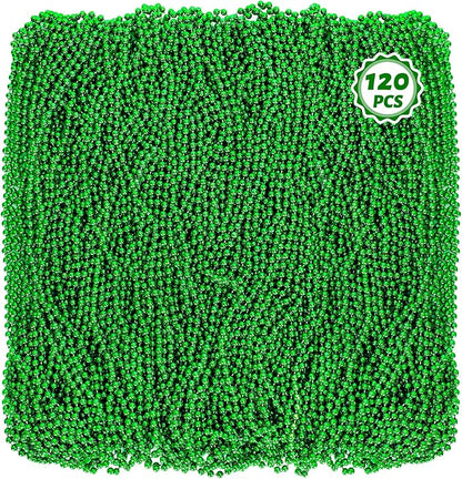 Mardi Gras Beads, 120 PCS Mardi Gras Accessories, 33 IN Green Bead Necklaces, St Patricks Day Parade Throws Bulk Party Beads Favors for Christmas Carnival Pirate Decorations
