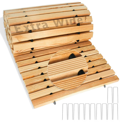 Atsknsk Wooden Garden Pathway Extra Wide, 12' Outdoor Walkway with Anti Slip Solid Wood Slats Connected by Steel Wires Roll Out Decorative Boardwalk for Beach Flooring, and Party Patio Paths