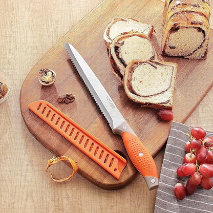 Bread Knife with Cover, 8 inch Serrated Bread Knife for homemade bread, Bread Cutter Ideal for Slicing Homemade Bread, Bagels, Cake (8-Inch Blade with 5-Inch Handle)