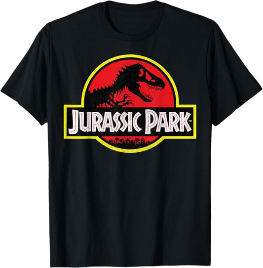 Jurassic Park Adult Unisex Distressed Vintage Logo T-Shirt - Black, Small