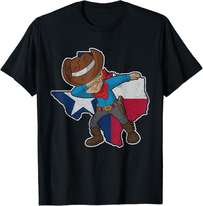 Dabbing Cowboy Texas Texan Flag Map Vintage Distressed Fade T-Shirt