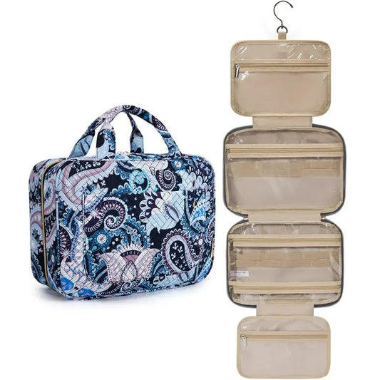 BAGSMART Large Size Toiletry Bag Travel Bag with Hanging Hook, Water-resistant Makeup Cosmetic Bag Travel Toiletries Organizer for Women Men, Full Sized Container, Blue Paisley