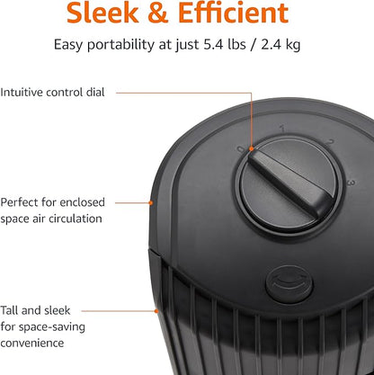 Basics 28" 60-Degree Oscillating Tower Fan with Powerful Airflow for Bedroom, Living Room, Office, 3 Speeds, Mechanical Control, Air Circulator, 35W, 27.8"H x 9.4"D x 9.4"W, Black