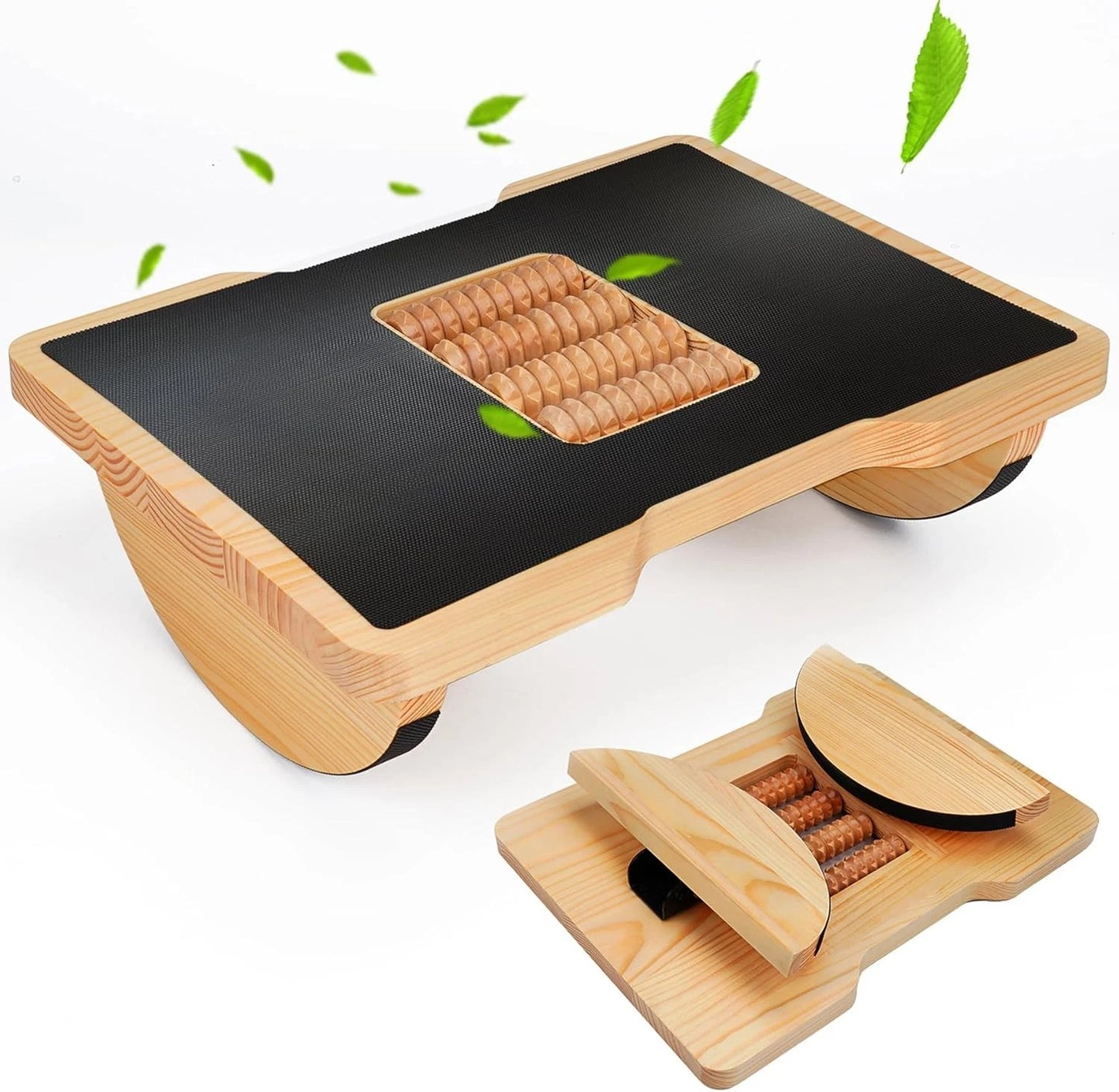 Wood Foot Rest for Under Desk at Work, Ergonomic Foldable Foot Stools with Roller Massager for Enhanced Circulation & Comfort, Standing Desk Balance Board - for Office & Home