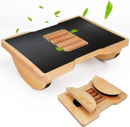 Wood Foot Rest for Under Desk at Work, Ergonomic Foldable Foot Stools with Roller Massager for Enhanced Circulation & Comfort, Standing Desk Balance Board - for Office & Home