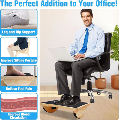 Wood Foot Rest for Under Desk at Work, Ergonomic Foldable Foot Stools with Roller Massager for Enhanced Circulation & Comfort, Standing Desk Balance Board - for Office & Home