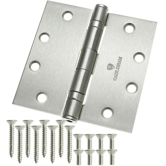 Cauldham (3 Pack) Commercial-Grade 4-1/2" Full Mortise Ball-Bearing Door Hinges - Satin Nickel