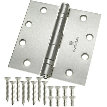 Cauldham (3 Pack) Commercial-Grade 4-1/2" Full Mortise Ball-Bearing Door Hinges - Satin Nickel