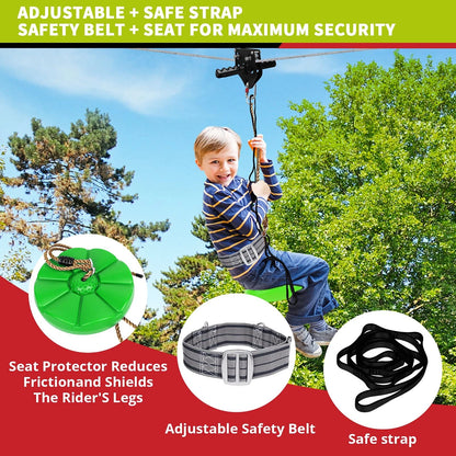 TT TRSMIMA Zip Line Kit 100/120/150/180ft for Kids & Adults - Up to 380 lbs