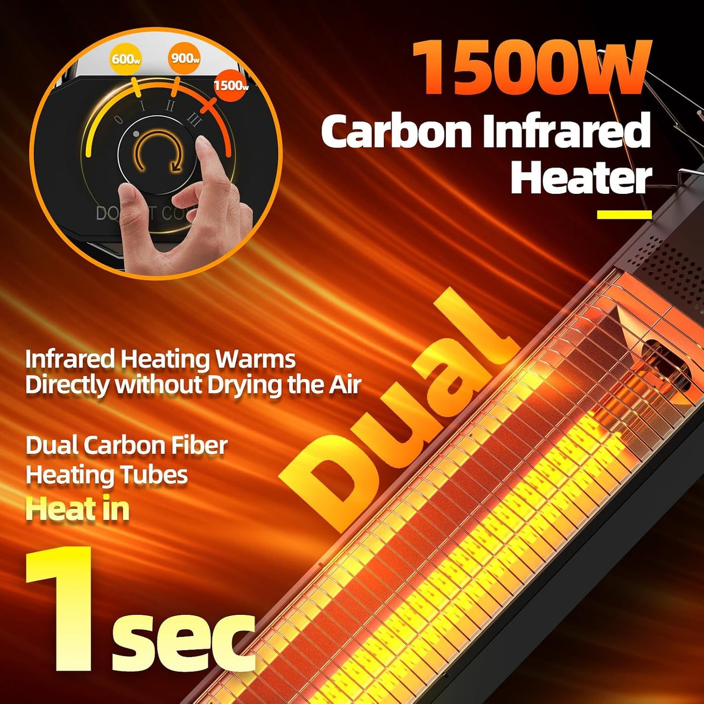 Patio Heaters for Outdoor Use, Haimmy 34-Inch 1500W Indoor & Outdoor Electric Infrared Heater with 3 Heat Levels, IPX5 Waterproof, Tip-Over & Overheat Protection, Instant Heating for Patio, Garage