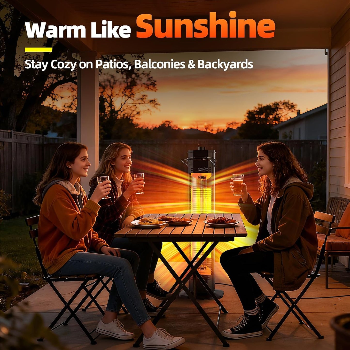 Patio Heaters for Outdoor Use, Haimmy 34-Inch 1500W Indoor & Outdoor Electric Infrared Heater with 3 Heat Levels, IPX5 Waterproof, Tip-Over & Overheat Protection, Instant Heating for Patio, Garage