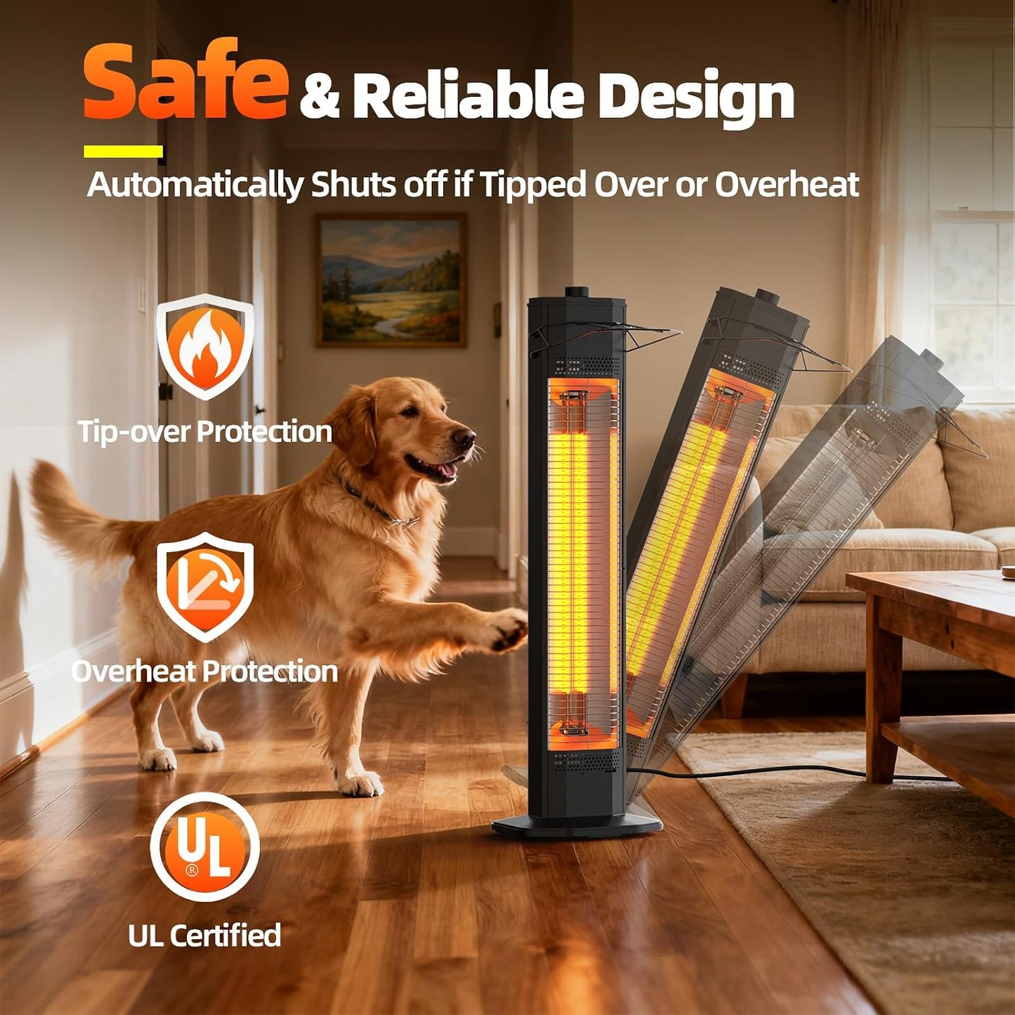 Patio Heaters for Outdoor Use, Haimmy 34-Inch 1500W Indoor & Outdoor Electric Infrared Heater with 3 Heat Levels, IPX5 Waterproof, Tip-Over & Overheat Protection, Instant Heating for Patio, Garage