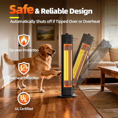 Patio Heaters for Outdoor Use, Haimmy 34-Inch 1500W Indoor & Outdoor Electric Infrared Heater with 3 Heat Levels, IPX5 Waterproof, Tip-Over & Overheat Protection, Instant Heating for Patio, Garage