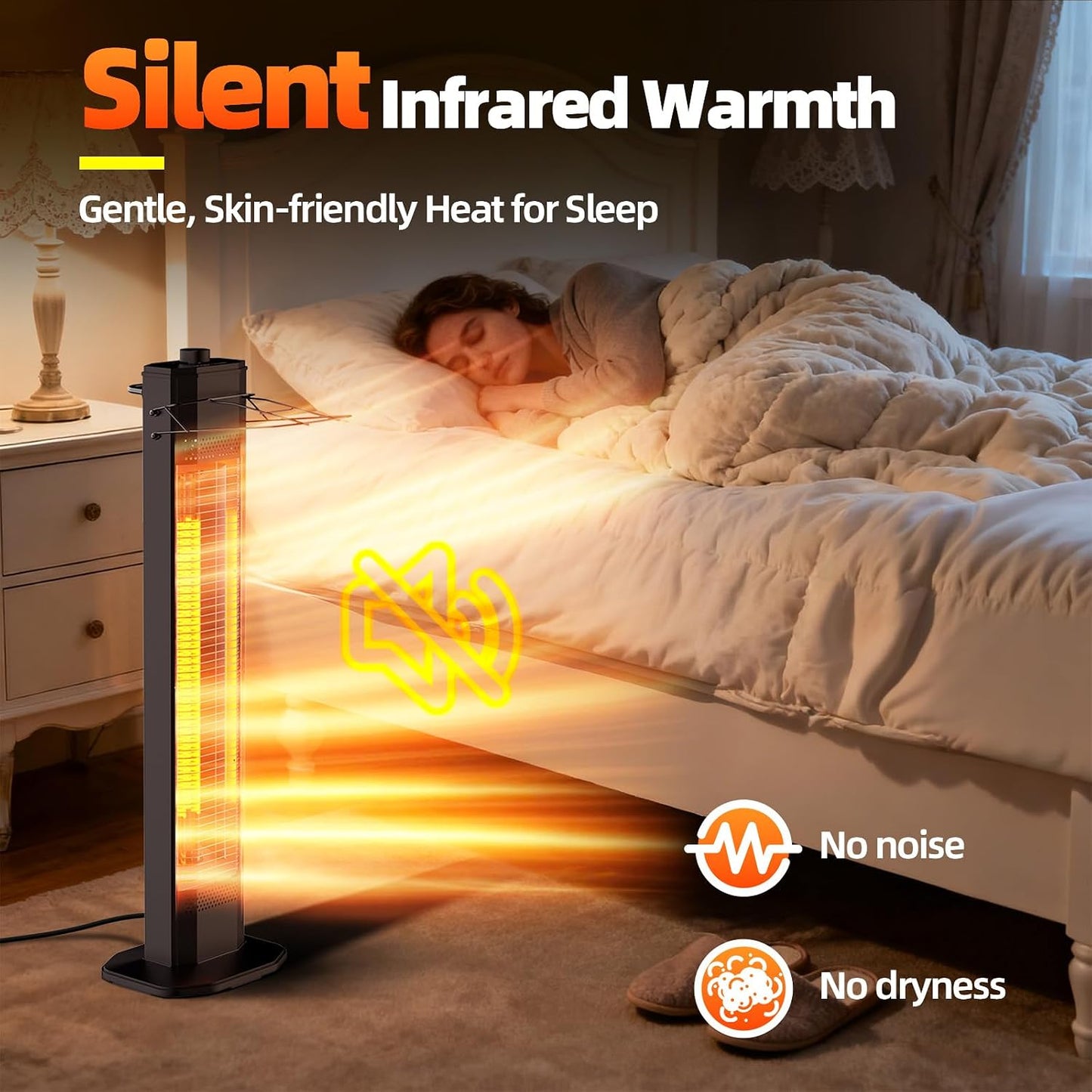 Patio Heaters for Outdoor Use, Haimmy 34-Inch 1500W Indoor & Outdoor Electric Infrared Heater with 3 Heat Levels, IPX5 Waterproof, Tip-Over & Overheat Protection, Instant Heating for Patio, Garage