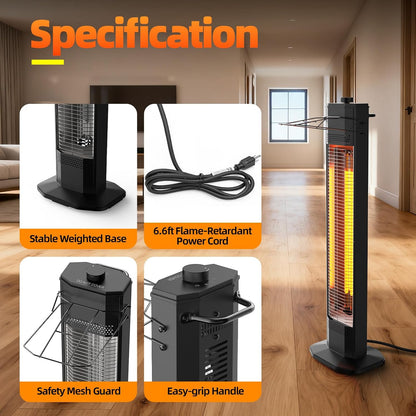 Patio Heaters for Outdoor Use, Haimmy 34-Inch 1500W Indoor & Outdoor Electric Infrared Heater with 3 Heat Levels, IPX5 Waterproof, Tip-Over & Overheat Protection, Instant Heating for Patio, Garage