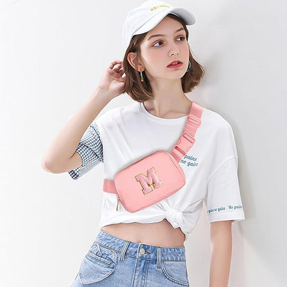 Gitus Customizable Gifts for Girls Age 6-8 8-10 Belt Bag Fanny Pack with Initial for Girls Birthday Gifts for Teenager Girls Teen Girl Gifts Trendy Stuff (Light Pink-M)