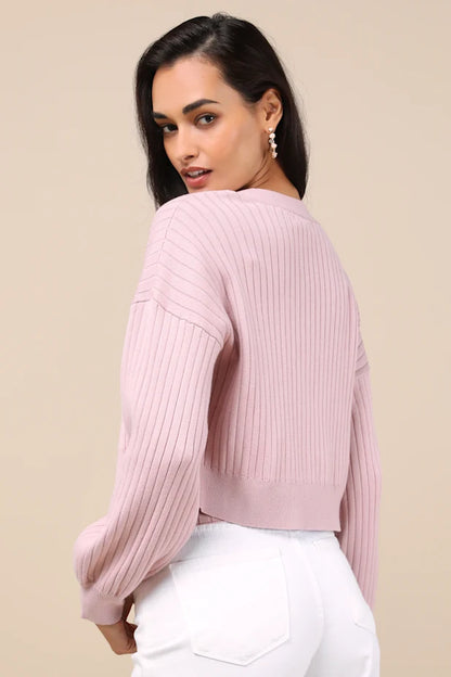 Dusty Rose Sweater Set- Cami Top And Cardigan Set