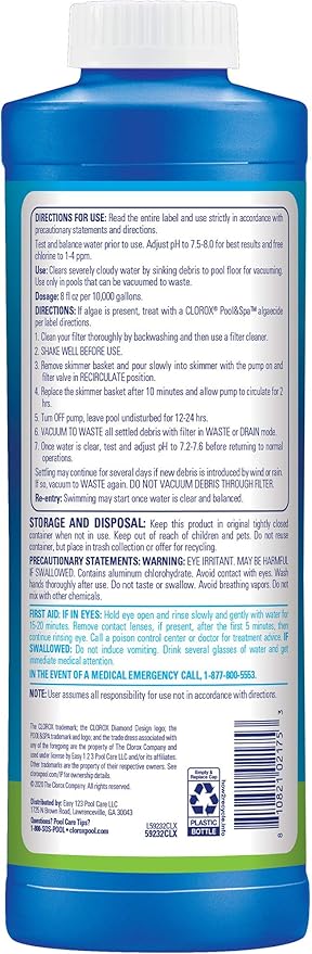 Clorox Pool&Spa Swimming Pool Sink to Clear Flocculant, Sinks Debris, Dead Algae, Large Particles & Other Matters to Pool Floor, 1 Quart (Pack of 1)