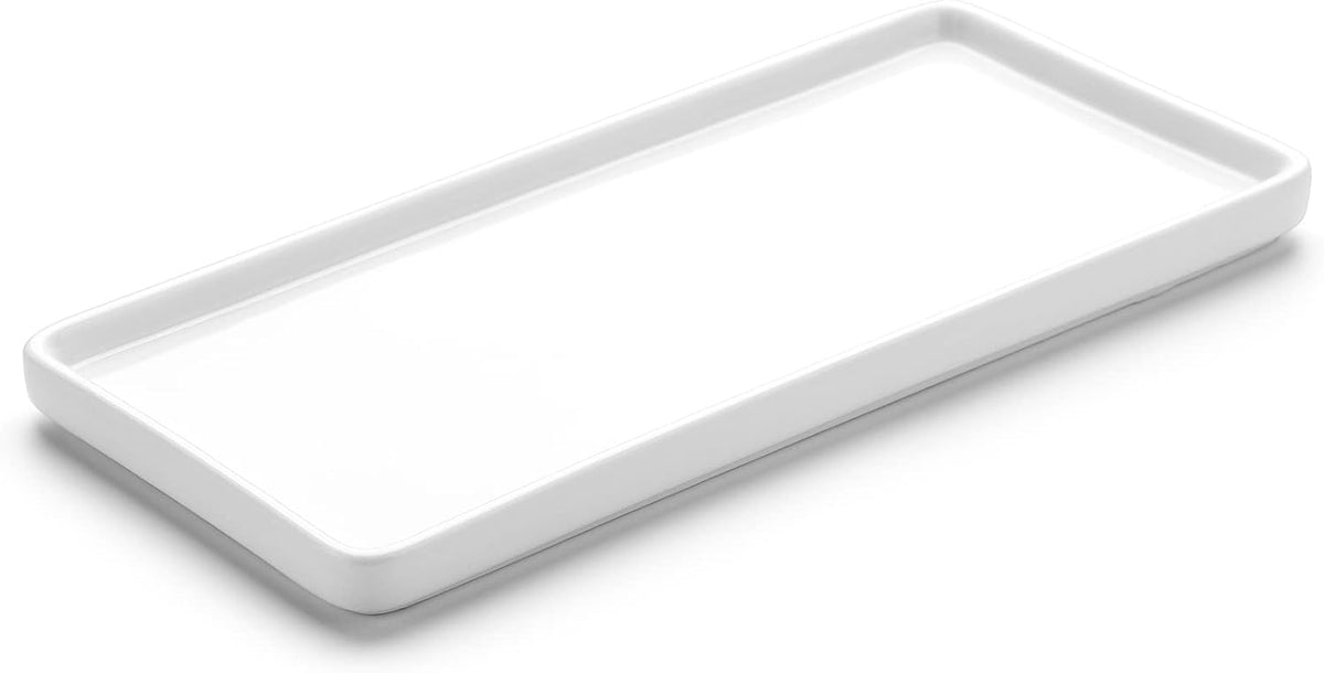 Gurygo 12" Ceramic Vanity Sink Tray for Bathroom Counter - Large Rectangle Kitchen Soap Tray - Ceramic Trays for Kitchen Counter, White