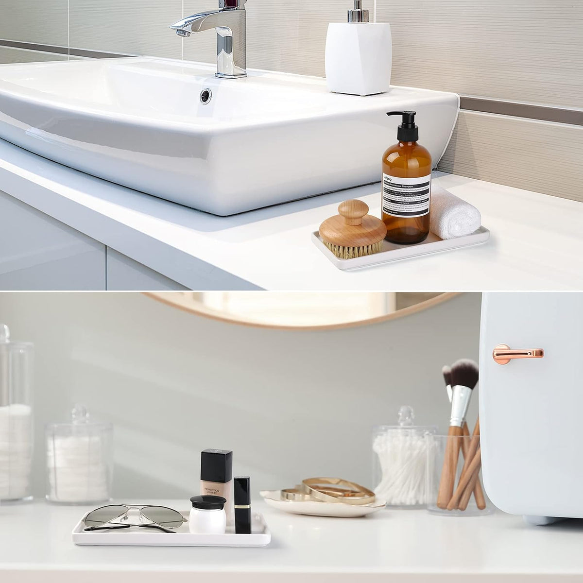 Gurygo 12" Ceramic Vanity Sink Tray for Bathroom Counter - Large Rectangle Kitchen Soap Tray - Ceramic Trays for Kitchen Counter, White