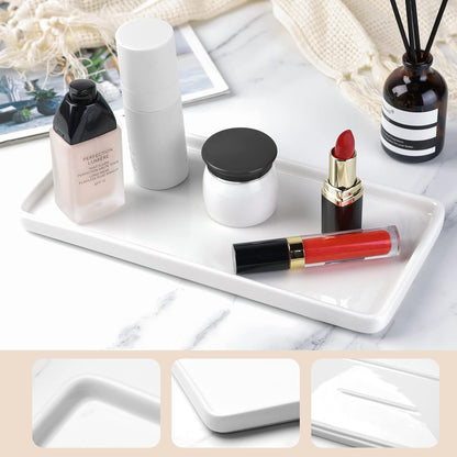 Gurygo 12" Ceramic Vanity Sink Tray for Bathroom Counter - Large Rectangle Kitchen Soap Tray - Ceramic Trays for Kitchen Counter, White
