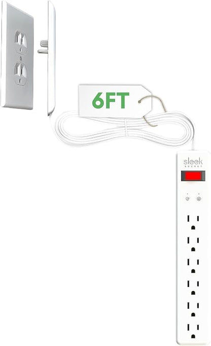 Sleek Socket Original & Patented Ultra-Thin Outlet Concealer with Cord Concealer Kit, Flat Extension Cord with Multi Outlets Surge Protector Power Strip, Ideal for Home Office and Home Theater