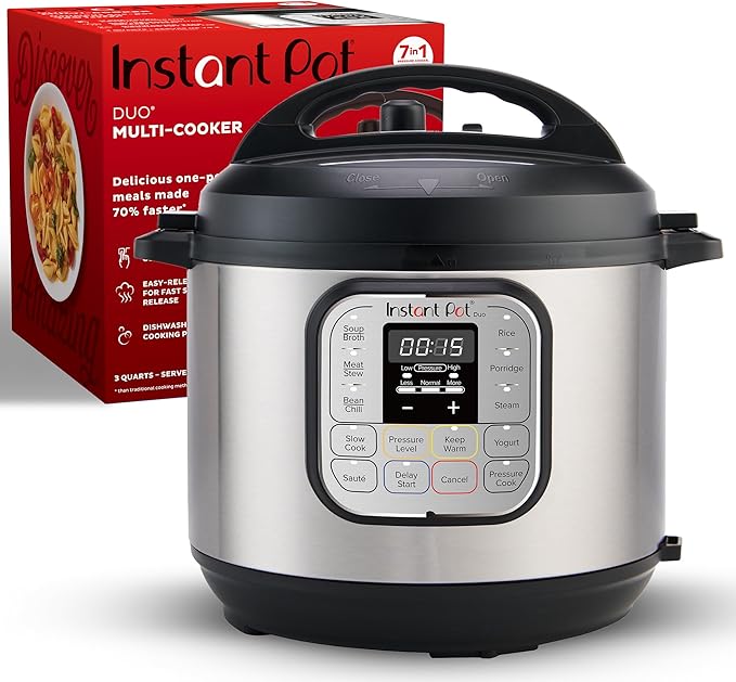 Instant Pot Duo 7-in-1 Mini Electric Pressure Cooker, Slow Rice Cooker, Steamer, Saute, Yogurt Maker, Warmer & Sterilizer, Includes Free App with over 1900 Recipes, Stainless Steel, 3 Quart