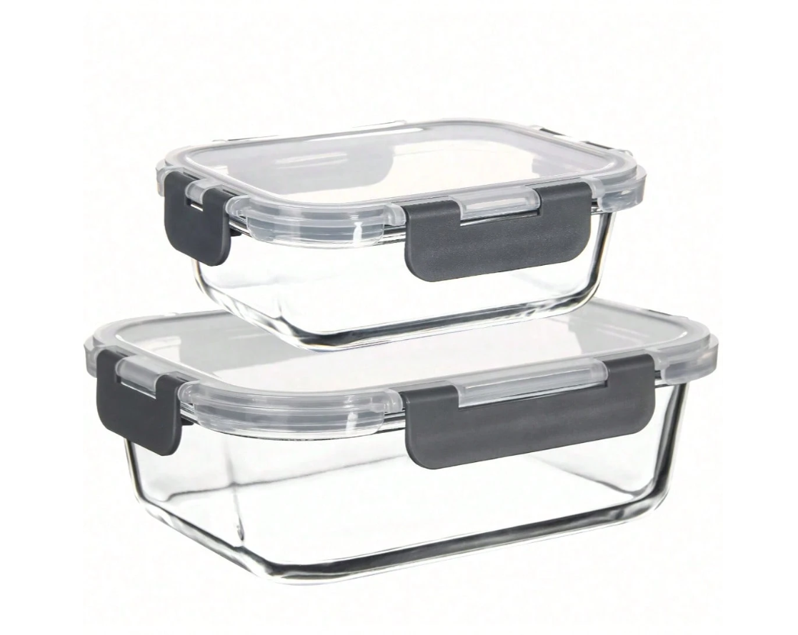 10/2-Pcs Gray High Borosilicate Glass Glass Meal Prep Containers With Airtight Lids - Leakproof, Microwave, Oven, Dishwasher & Freezer