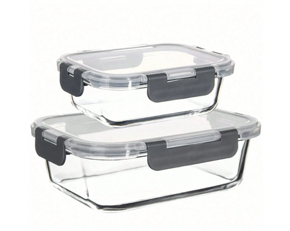 10/2-Pcs Gray High Borosilicate Glass Glass Meal Prep Containers With Airtight Lids - Leakproof, Microwave, Oven, Dishwasher & Freezer