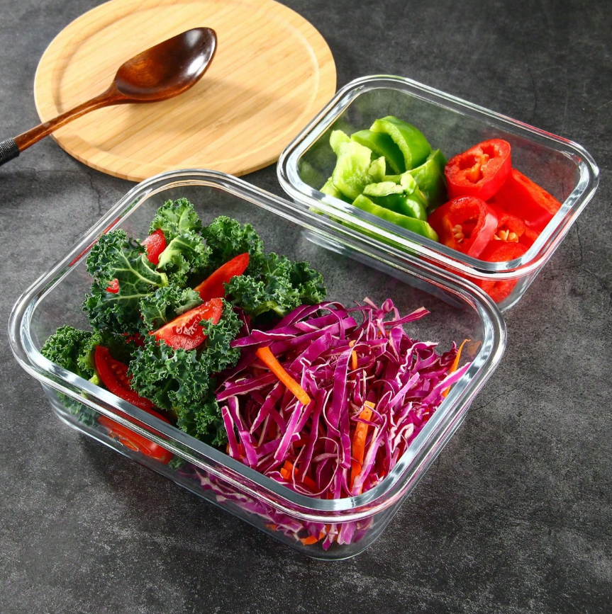 10/2-Pcs Gray High Borosilicate Glass Glass Meal Prep Containers With Airtight Lids - Leakproof, Microwave, Oven, Dishwasher & Freezer