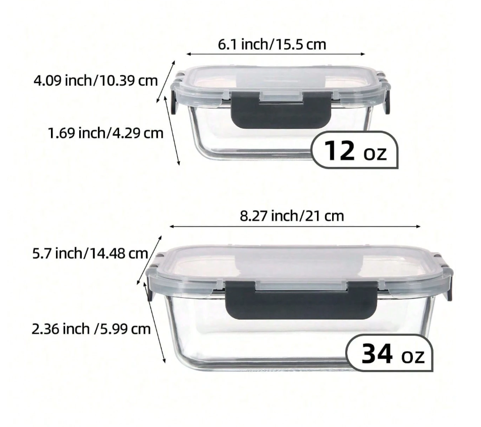 10/2-Pcs Gray High Borosilicate Glass Glass Meal Prep Containers With Airtight Lids - Leakproof, Microwave, Oven, Dishwasher & Freezer