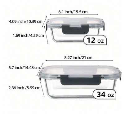 10/2-Pcs Gray High Borosilicate Glass Glass Meal Prep Containers With Airtight Lids - Leakproof, Microwave, Oven, Dishwasher & Freezer
