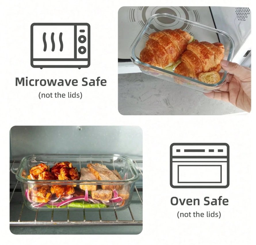 10/2-Pcs Gray High Borosilicate Glass Glass Meal Prep Containers With Airtight Lids - Leakproof, Microwave, Oven, Dishwasher & Freezer